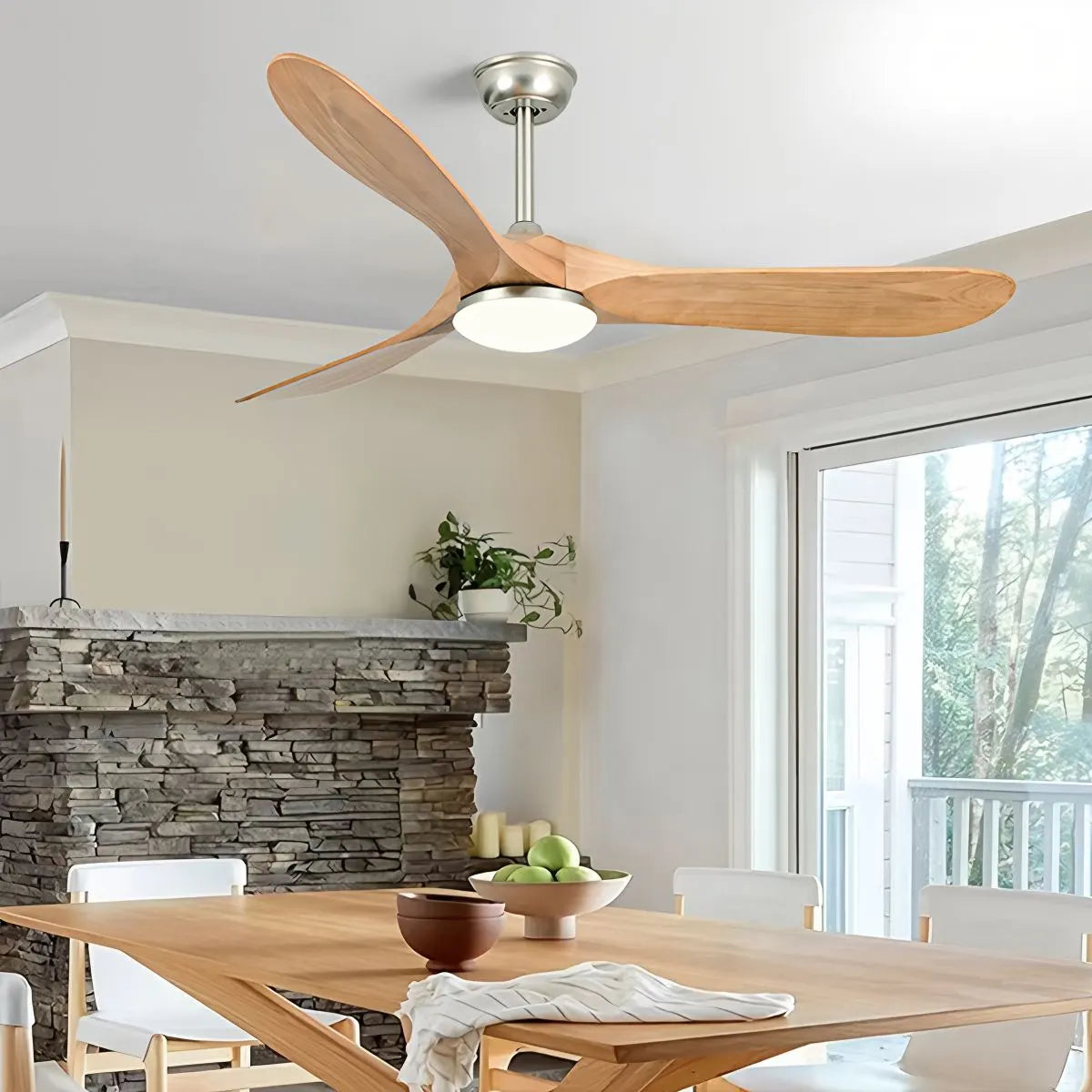 Nordischer Holzdeckenventilator mit Beleuchtung