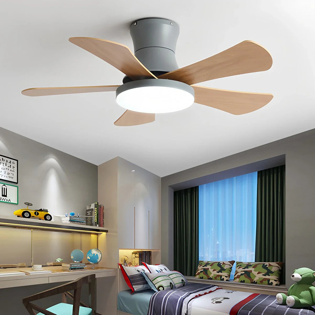 Skandi-Deckenventilator mit Licht, flaches Modell