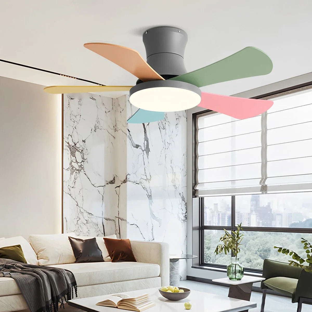 Skandi-Deckenventilator mit Licht, flaches Modell