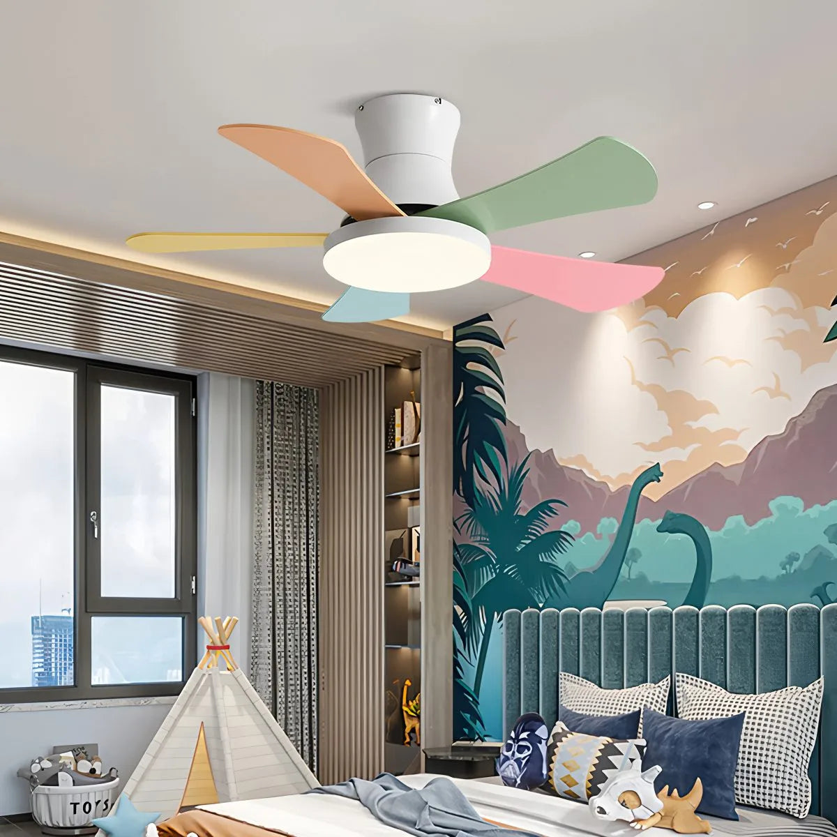 Skandi-Deckenventilator mit Licht, flaches Modell