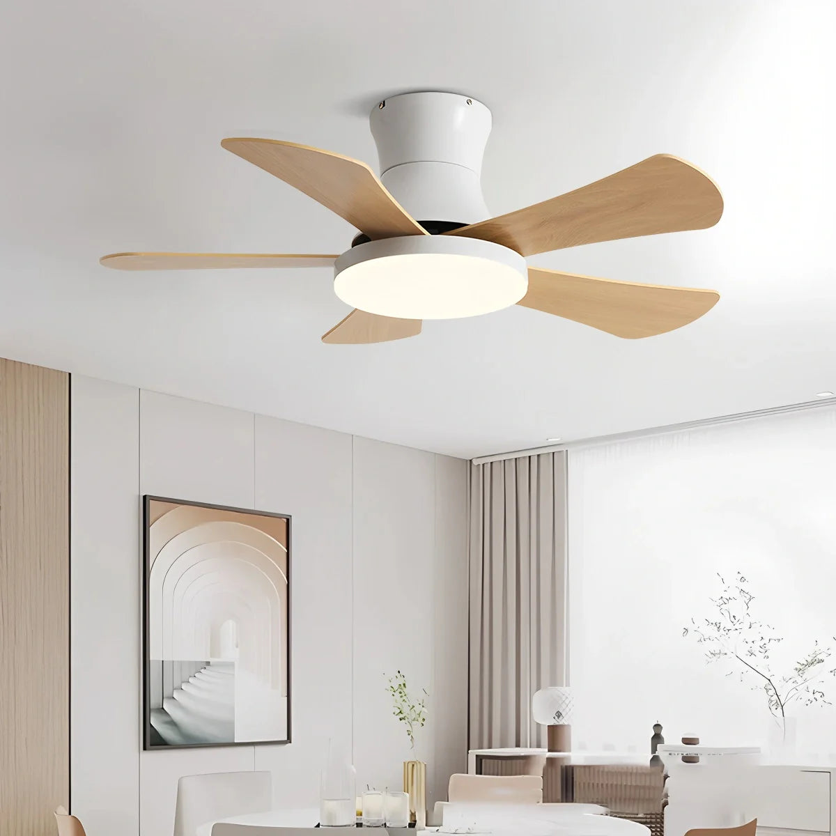 Skandi-Deckenventilator mit Licht, flaches Modell