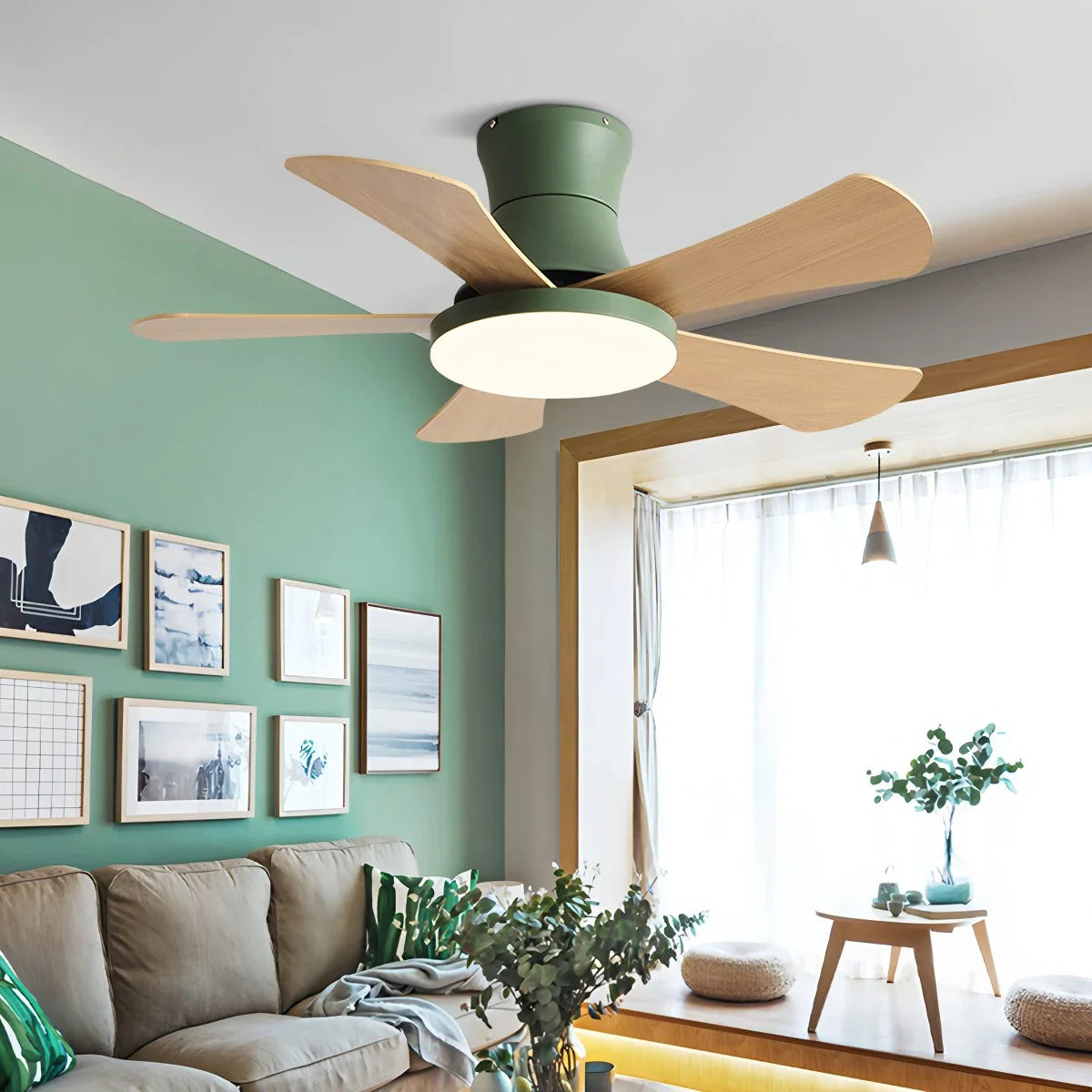 Skandi-Deckenventilator mit Licht, flaches Modell