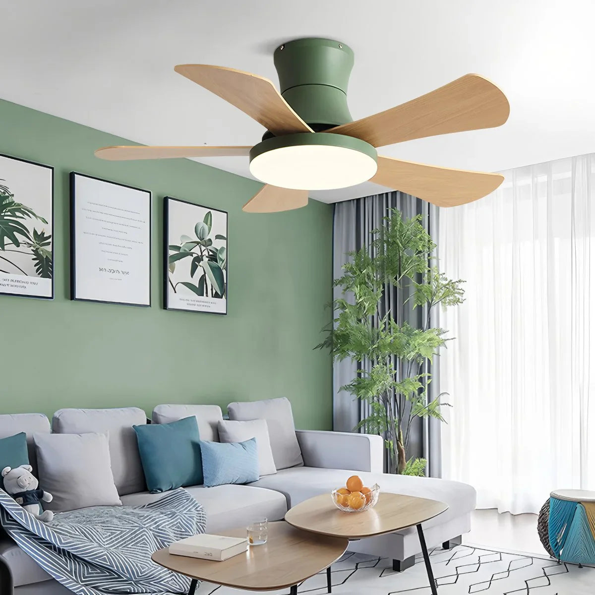 Skandi-Deckenventilator mit Licht, flaches Modell