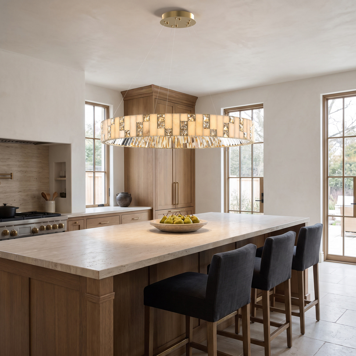 Crystal & Alabaster Round Chandelier