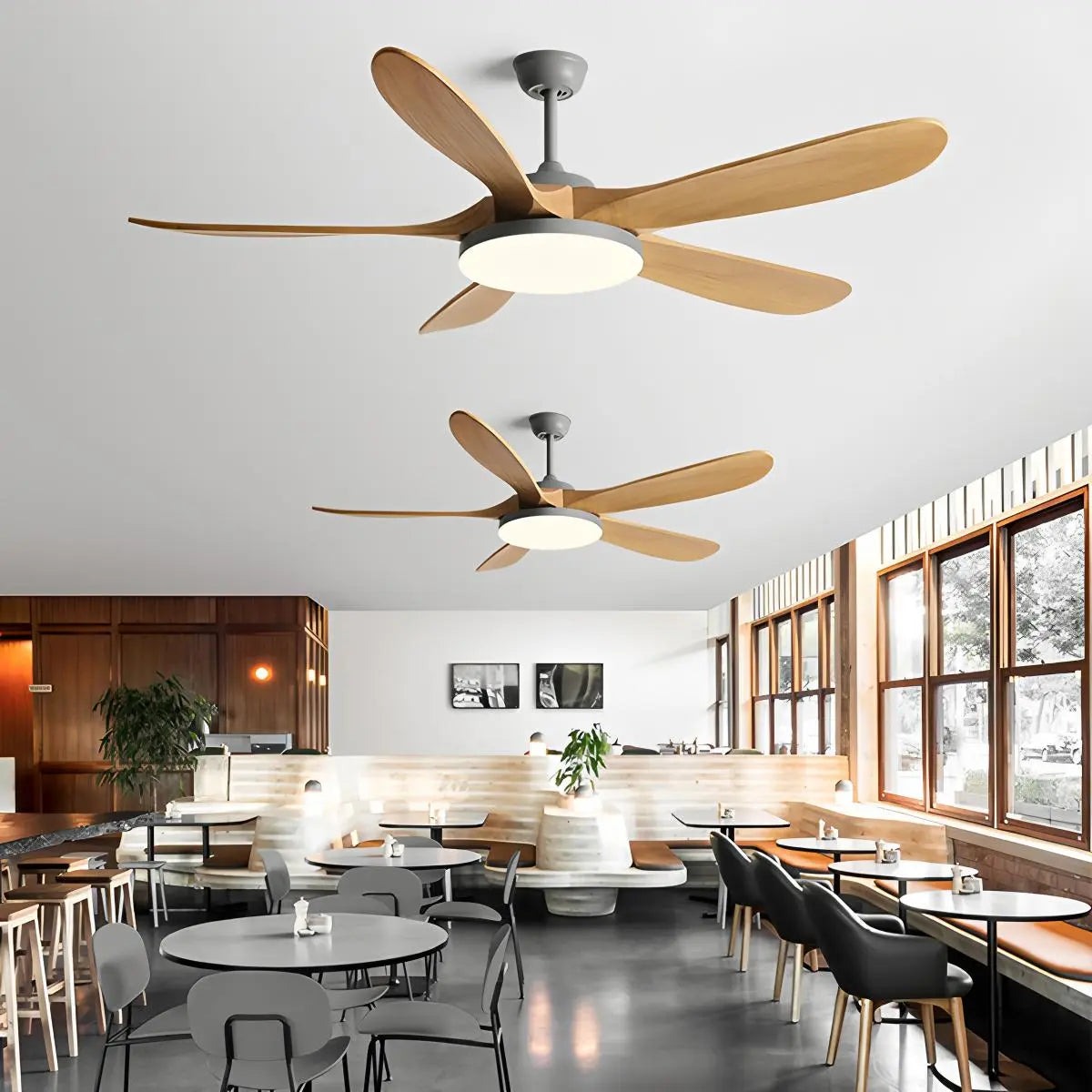 5-flammige Holz-Deckenventilatorleuchte