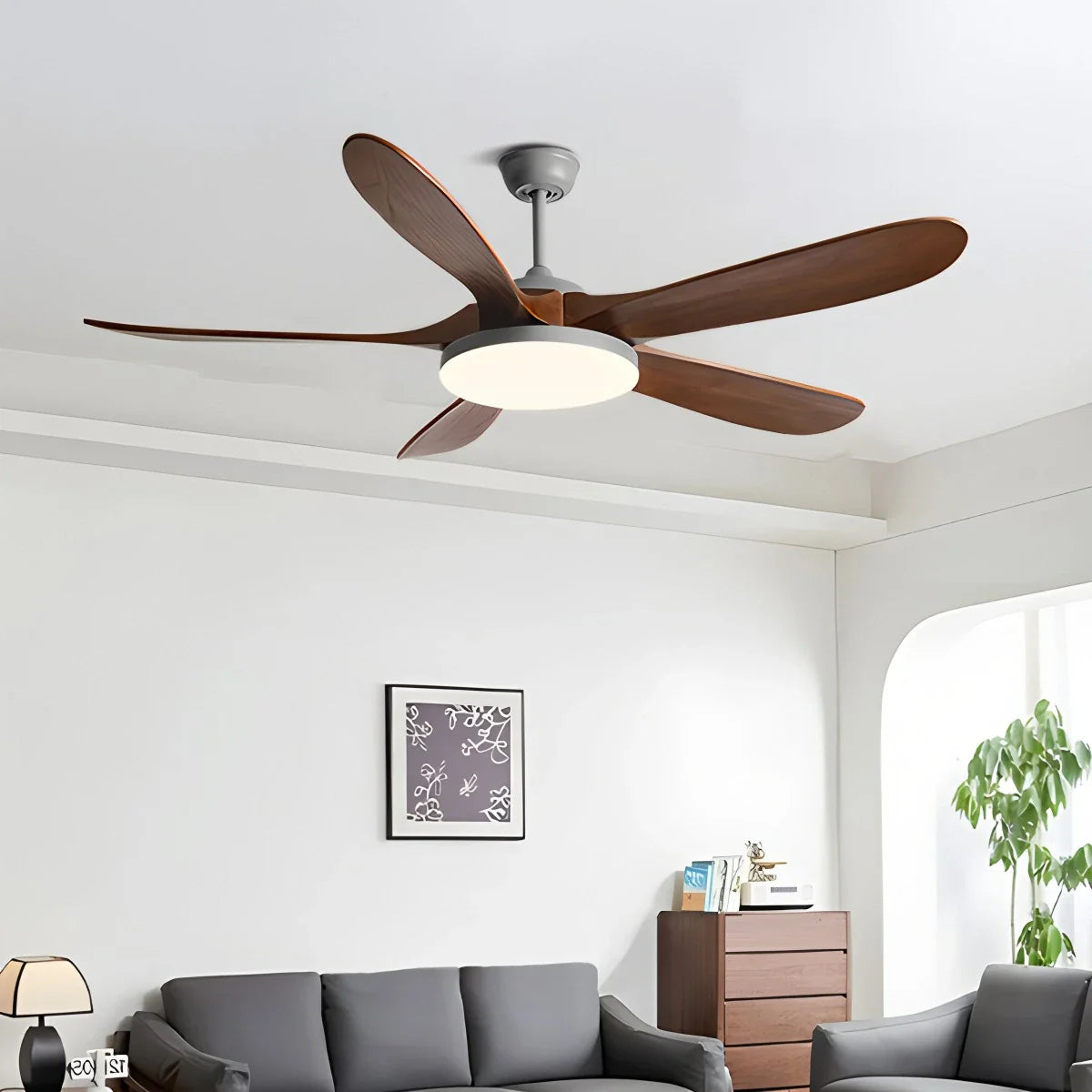 5-flammige Holz-Deckenventilatorleuchte