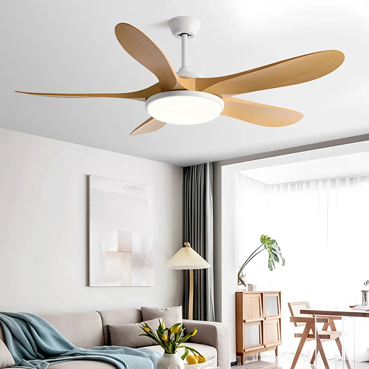 5-flammige Holz-Deckenventilatorleuchte