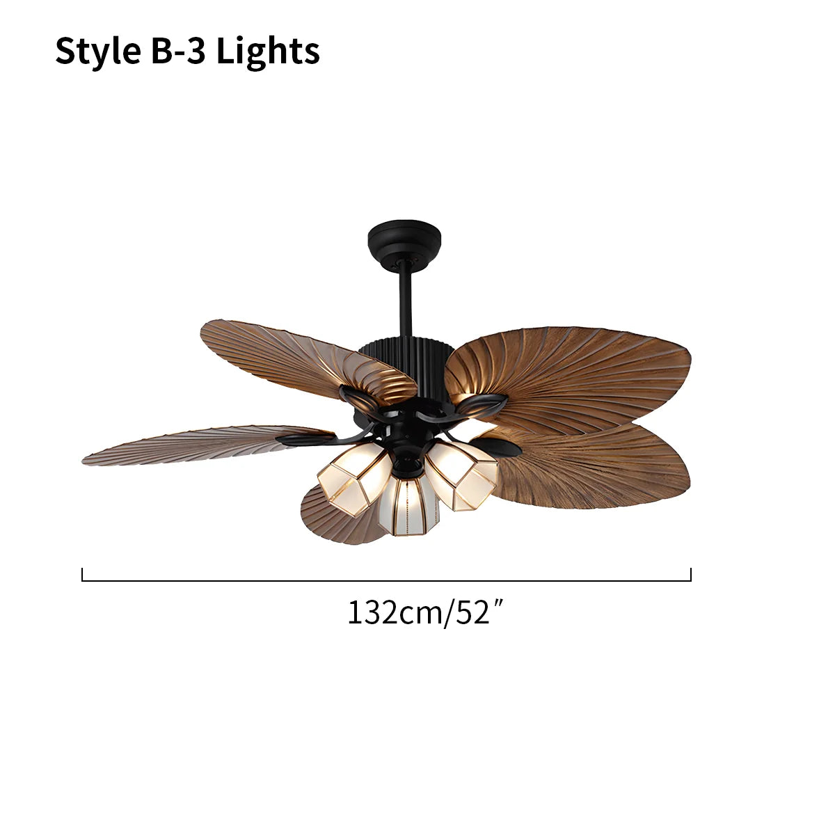 Deckenventilator mit Beleuchtung und tropischen Palmblattflügeln