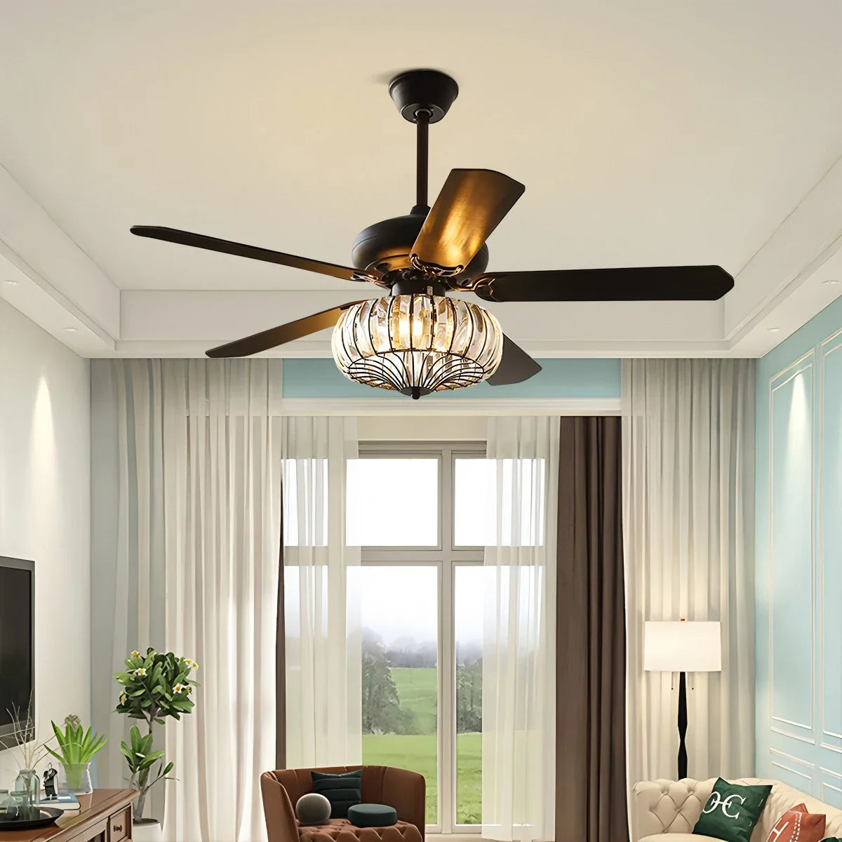 Vintage-Kristall-Deckenventilator mit Beleuchtung