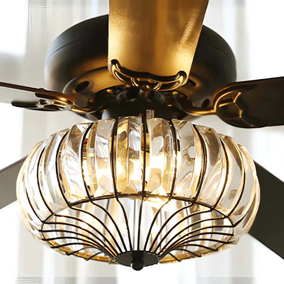 Vintage-Kristall-Deckenventilator mit Beleuchtung