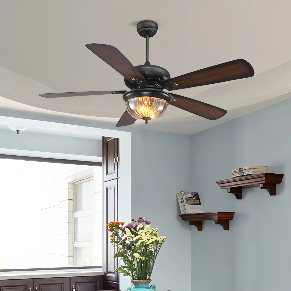 Vintage Holzdeckenventilatorlampe für Wohnzimmer