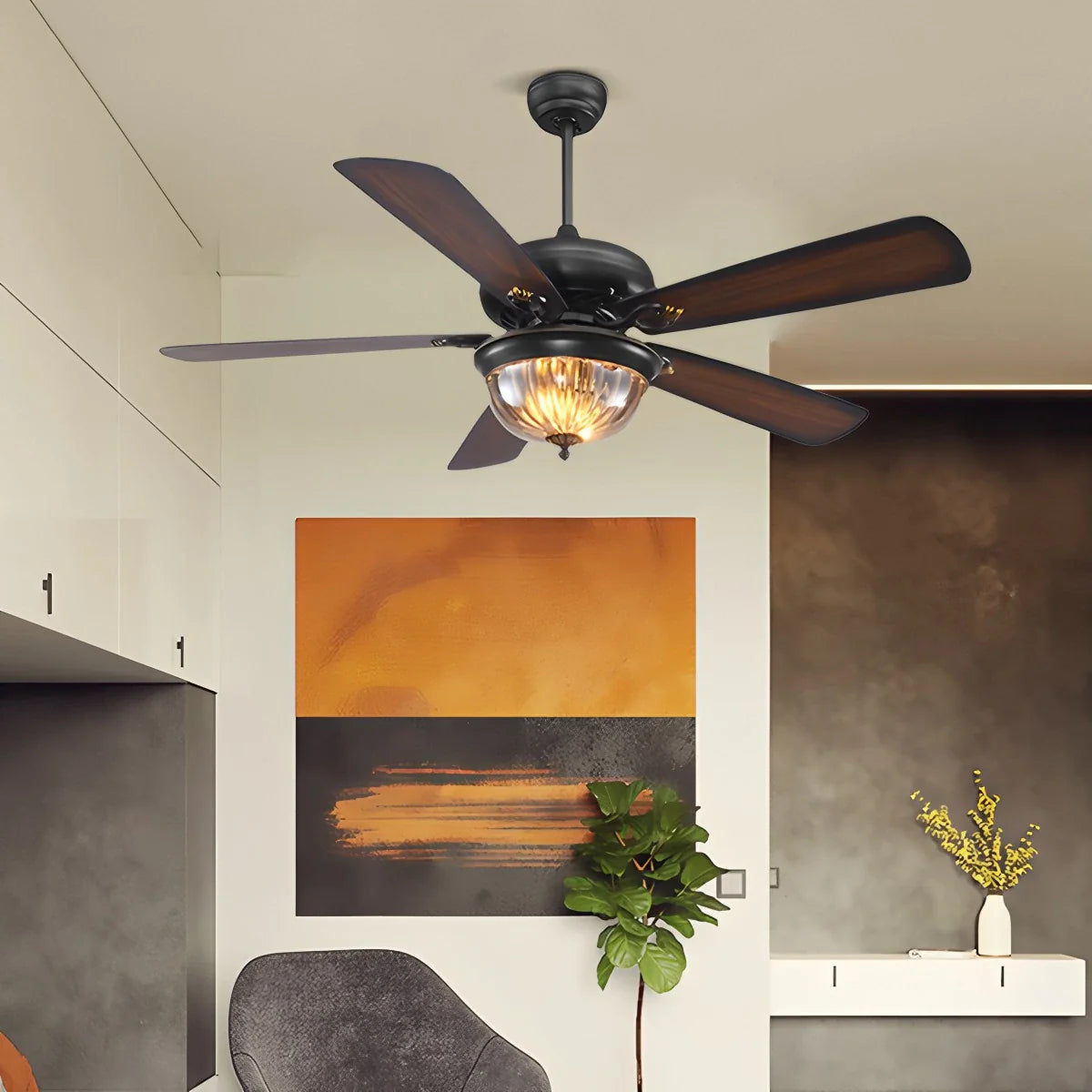 Vintage Holzdeckenventilatorlampe für Wohnzimmer