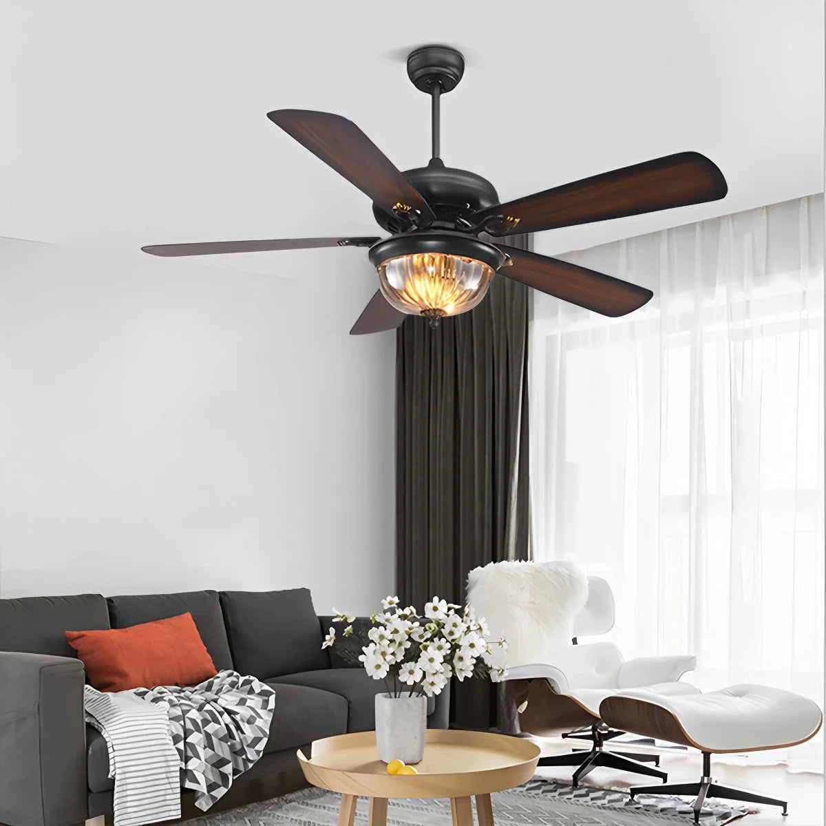 Vintage Holzdeckenventilatorlampe für Wohnzimmer