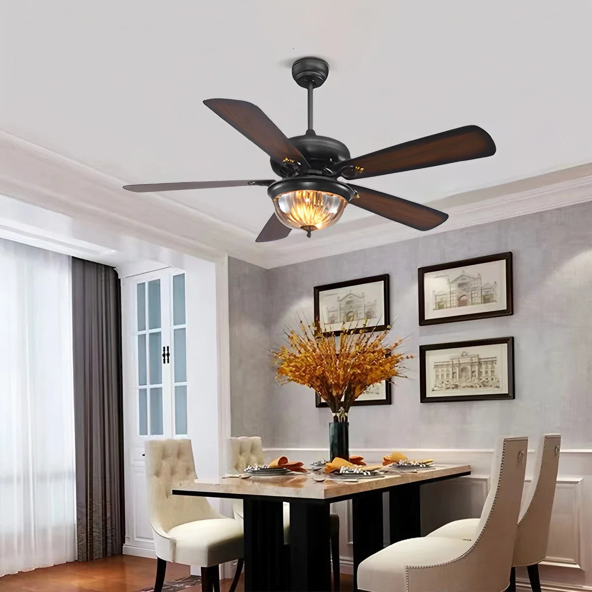 Vintage Holzdeckenventilatorlampe für Wohnzimmer