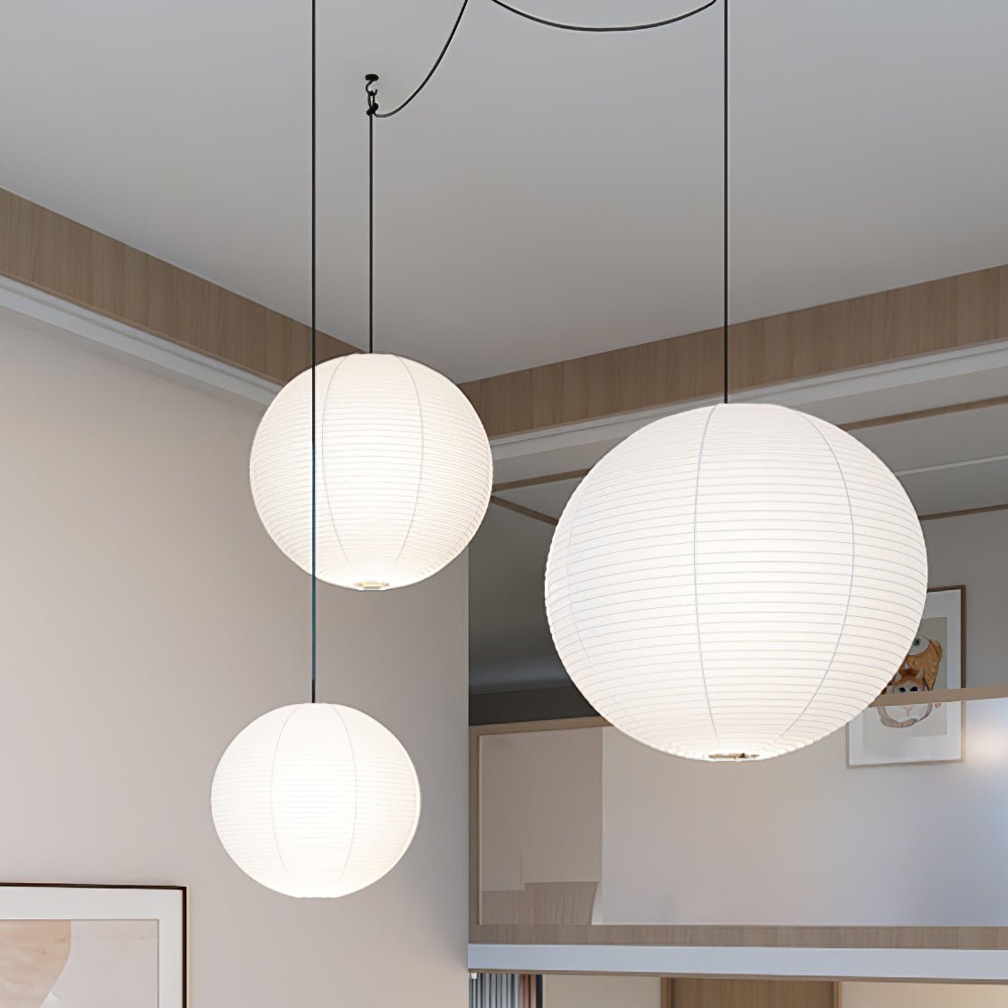 Akari Hängeleuchte rund (weißes Kabel)