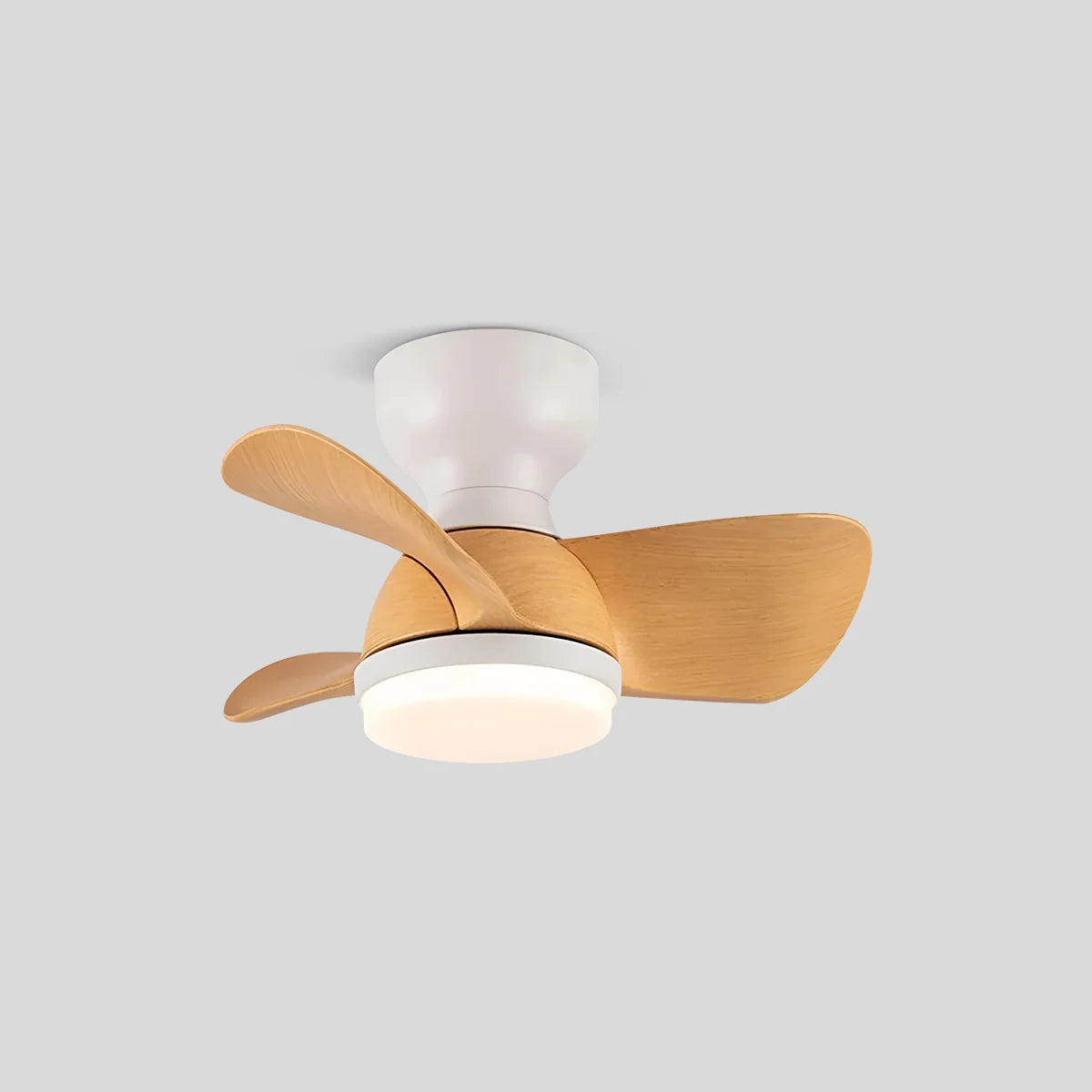Antizer Small Flush Mount Ceiling Fan with Light White+Oak Dia 55cm / 22"