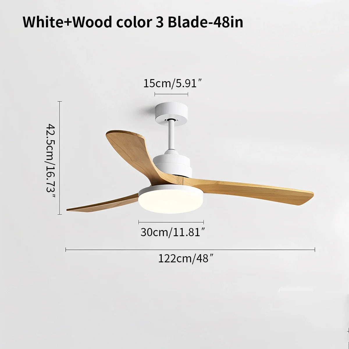 Deckenventilatorleuchte aus Holz für starke Winde