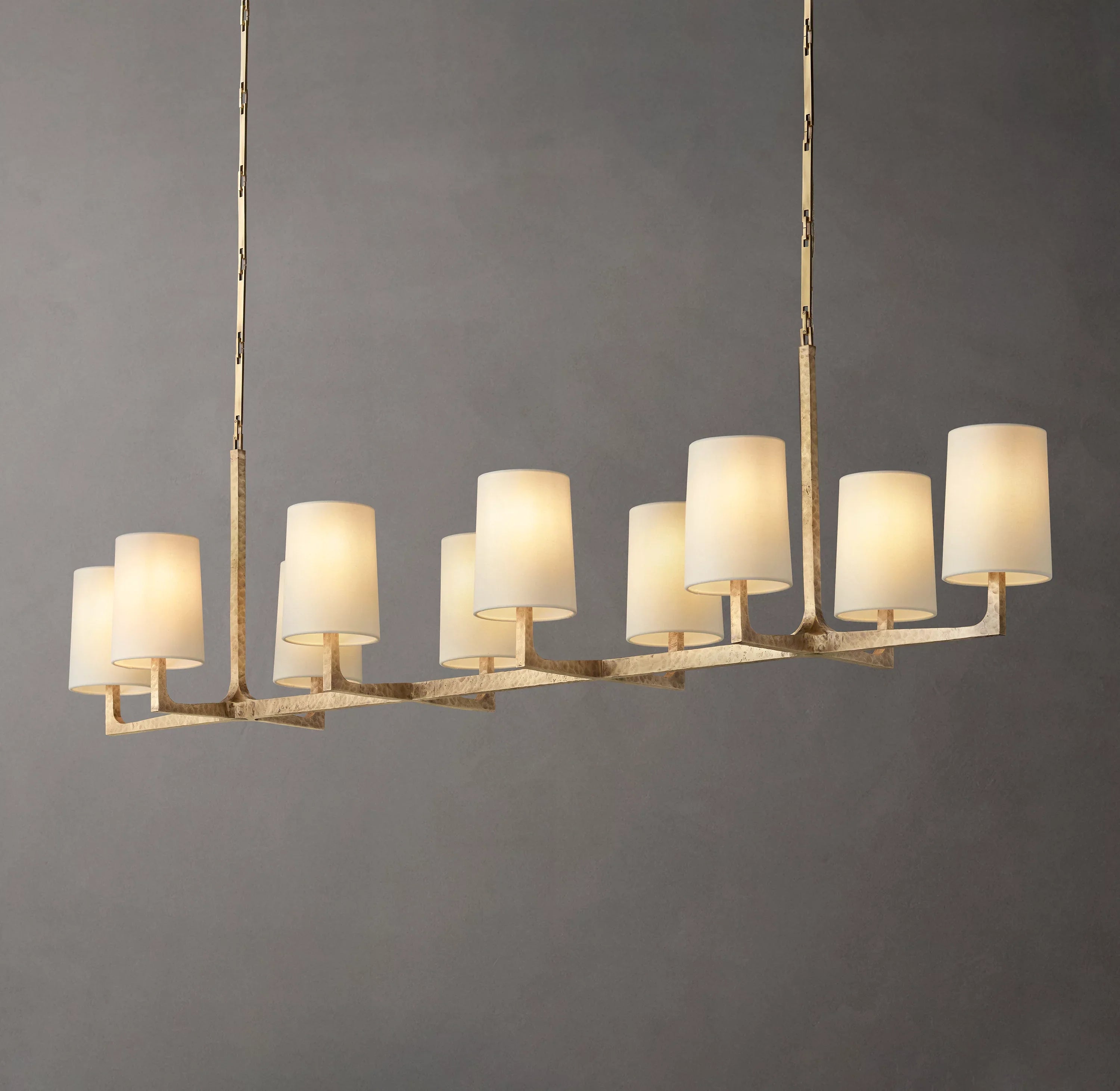 Shaded Hammered Metal Linear Chandelier – Wright