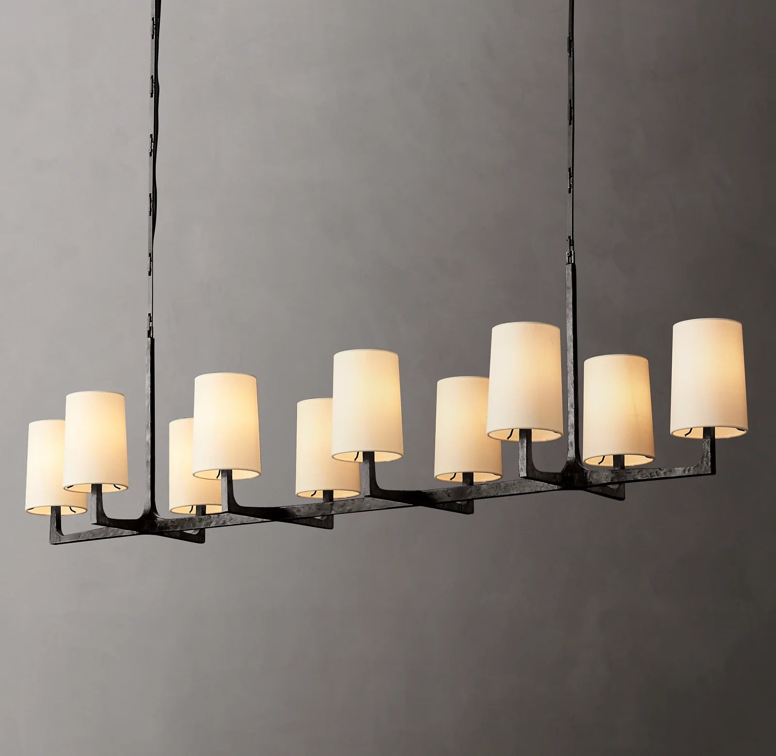 Shaded Hammered Metal Linear Chandelier – Wright