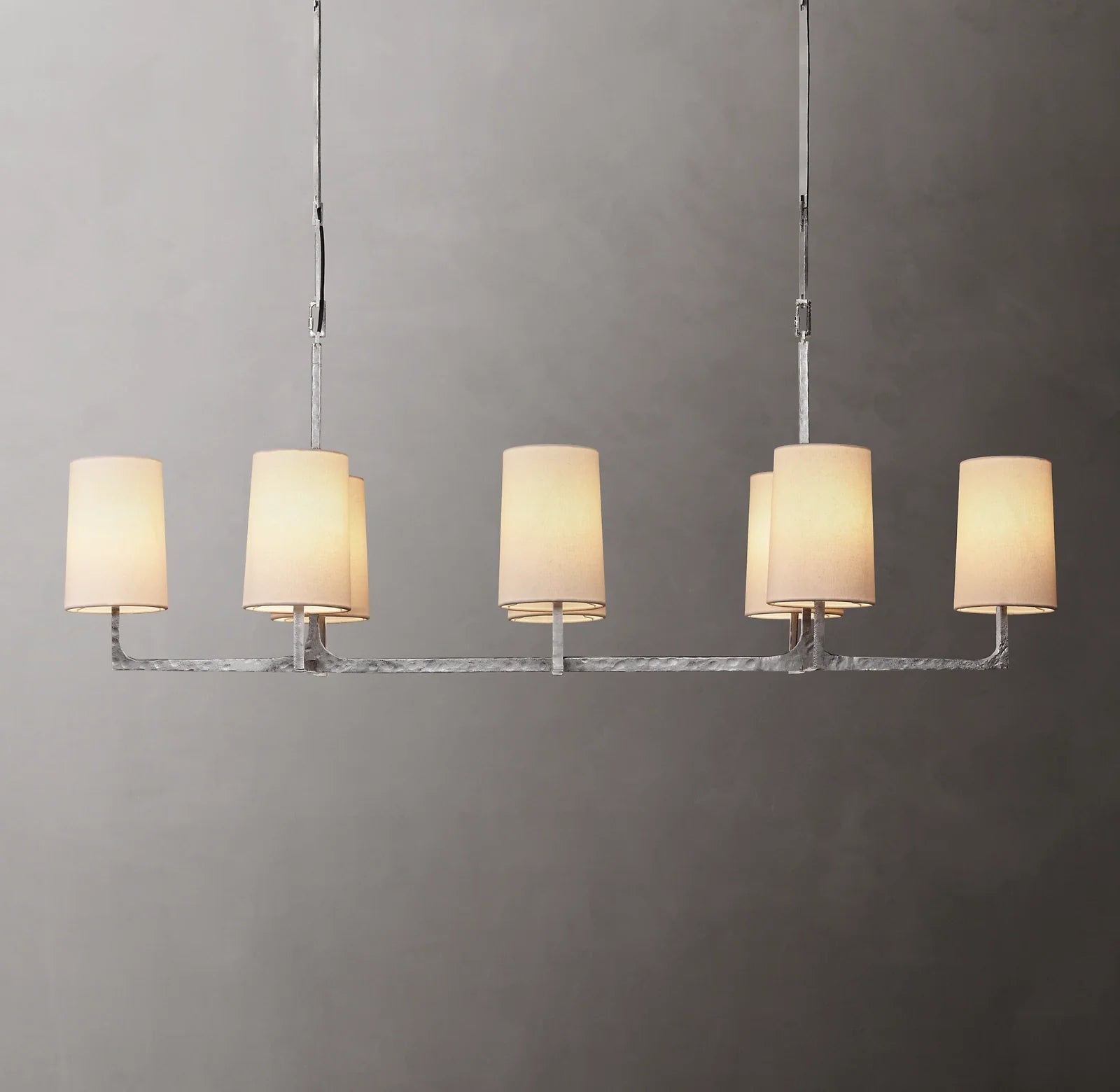 Shaded Hammered Metal Linear Chandelier – Wright