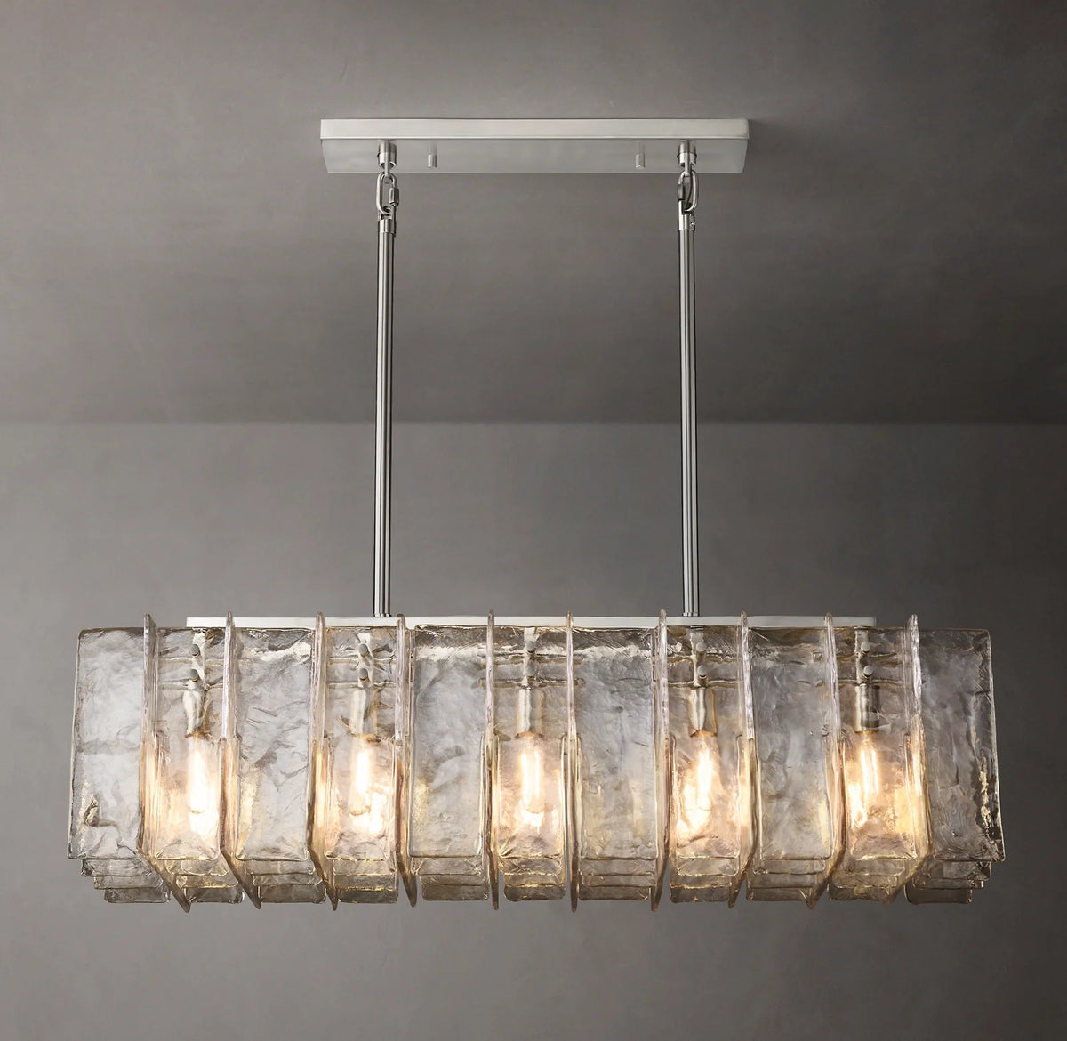 Clear Hammered Glass Rectangular Chandelier - Lattice