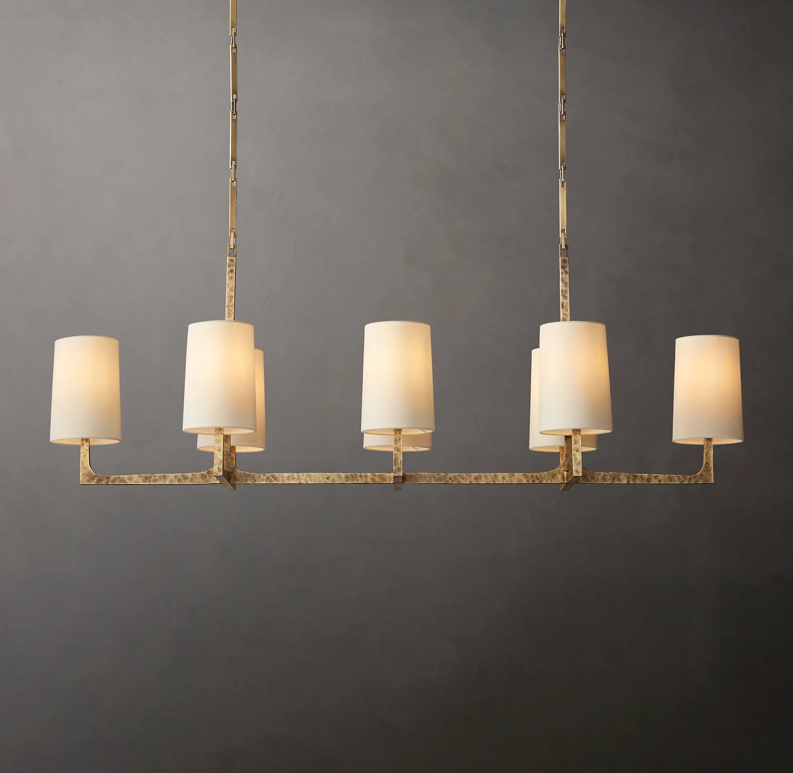 Shaded Hammered Metal Linear Chandelier – Wright